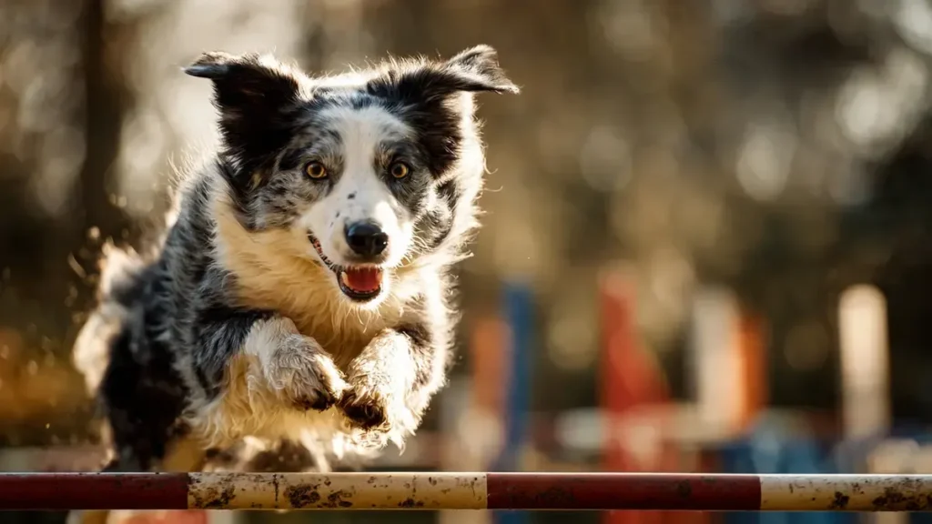 A close-up portrait of a Border Collie with a sleek coat, perked ears, and an alert expression. The dog’s intelligent eyes and focused gaze highlight its sharp mind and herding instincts, set against a natural outdoor background.