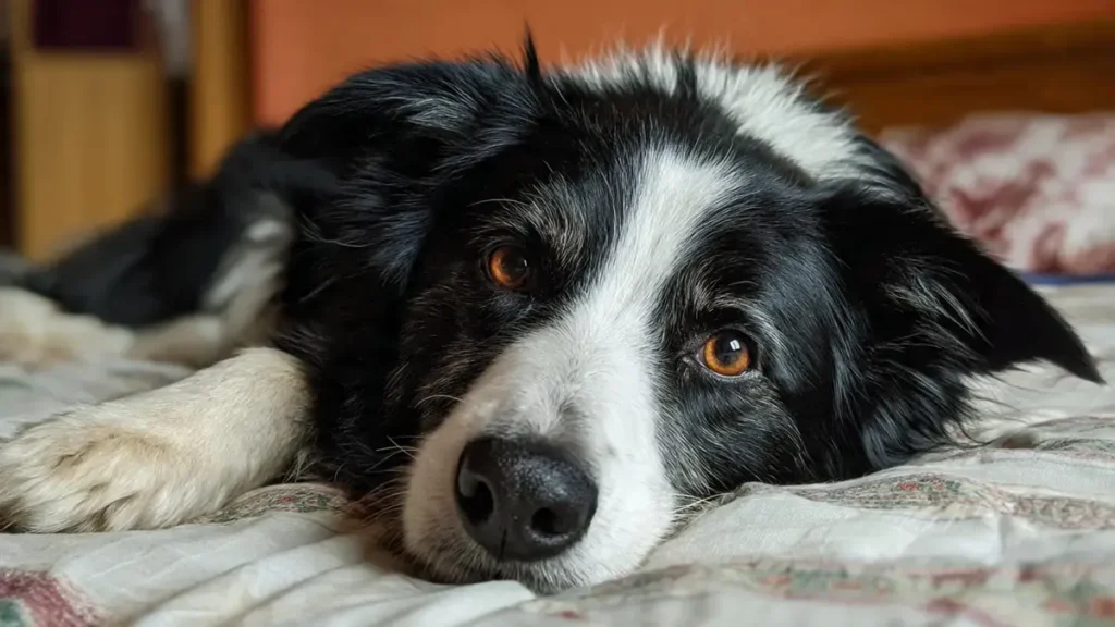 Border Collie Sleep: The Guide for Exhausted Owners 5 Border Collie resting peacefully after a long day of activity, demonstrating the need for 12–14 hours of recovery sleep for high-energy, intelligent working dogs