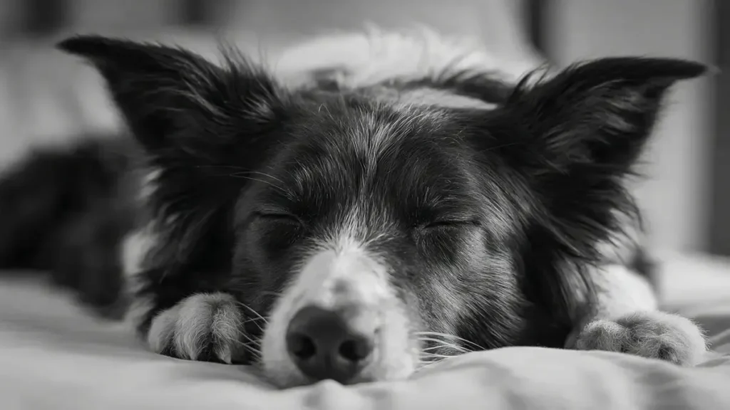 Border Collie Sleep: The Guide for Exhausted Owners 2 Border Collie sleeping peacefully in a cozy bed, demonstrating the importance of 12–14 hours of rest for high-energy, intelligent dog breeds