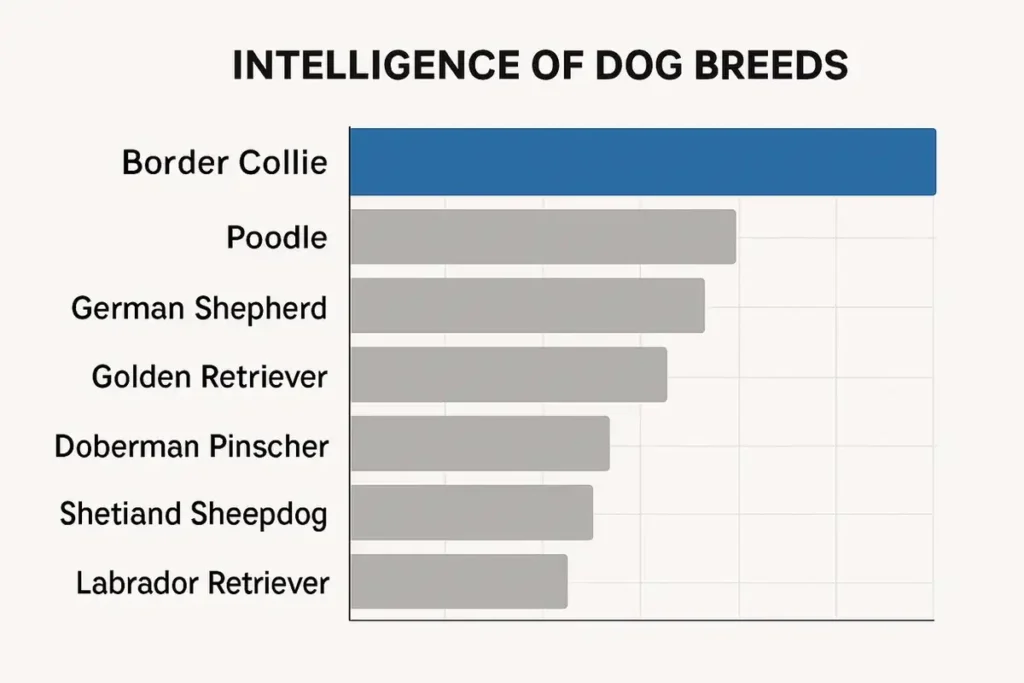Border Collie Intelligence: Science, Traits & Training Tips 3 Text: Chart comparing Border Collie intelligence to other dog breeds