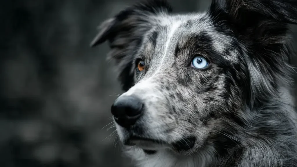 Blue Merle Border Collie Guide: Genetics, Temperament, Price & Care 3 Blue Merle Border Collie mid-jump during agility training, showcasing its marbled blue-grey coat, athletic build, and focused expression.