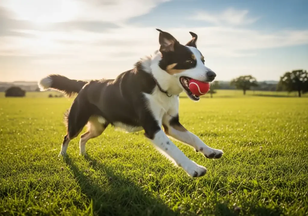Are Boradors Good Dogs? A Complete Guide to the Labrador–Border Collie Mix 4 An active Borador running and playing fetch in a field