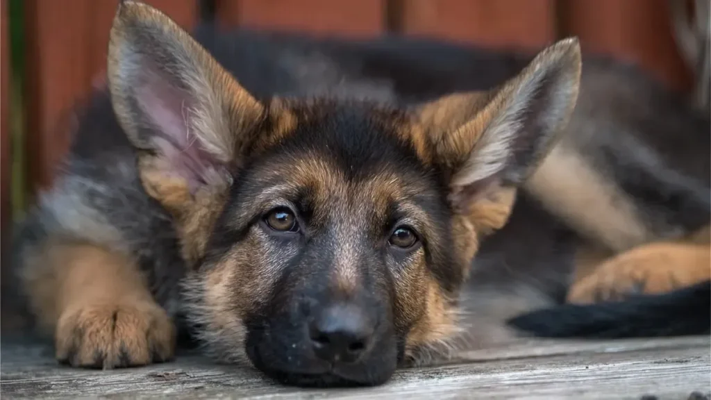 German Shepherd puppy temperament: A playful and loyal young dog showcasing early signs of intelligence, curiosity, and bonding with its owner.