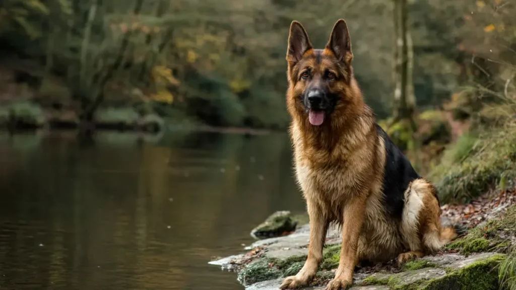 German Shepherd temperament as a gentle yet protective family guardian: A well-trained dog demonstrating their balanced, confident, and affectionate nature with children.