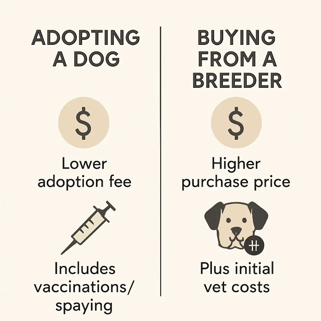 Avoid This Mistake: Ethical Borador Acquisition Now 5 Infographic comparing cost of adopting a dog vs buying from a breeder