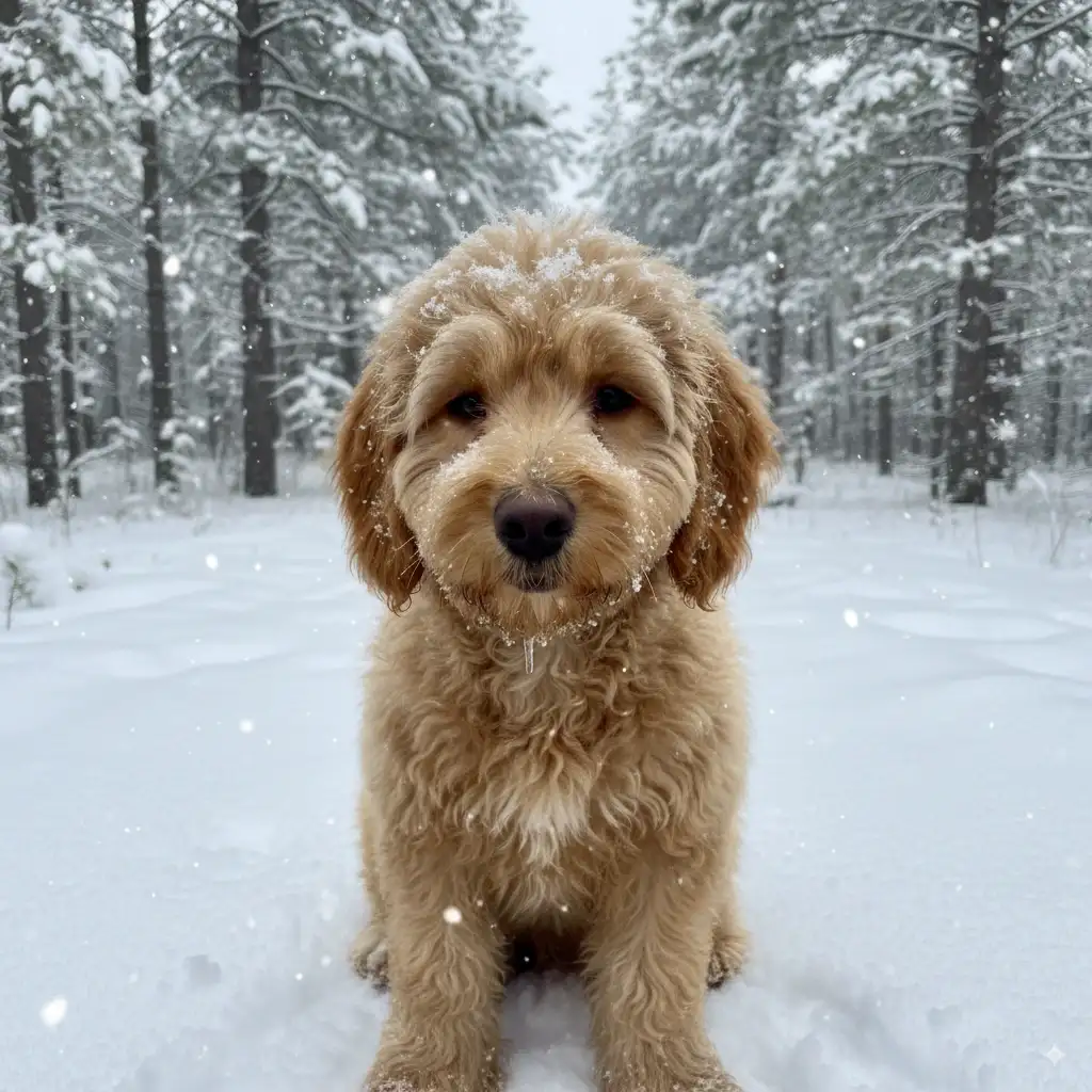 Can a Goldendoodle Puppy Live Outside? 3 Goldendoodle puppy shivering and wet in cold weather