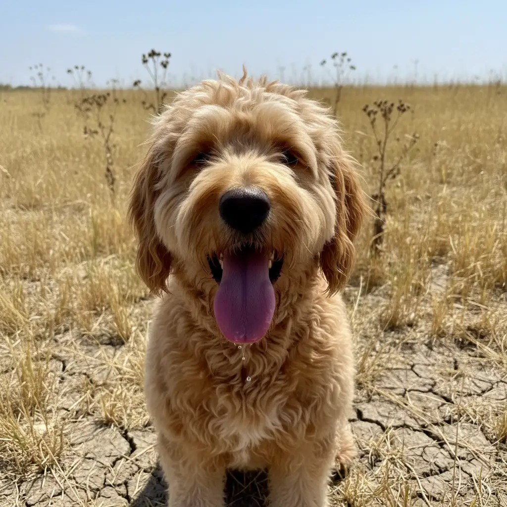 Can a Goldendoodle Puppy Live Outside? 6 Goldendoodle puppy overheating and panting on a hot day