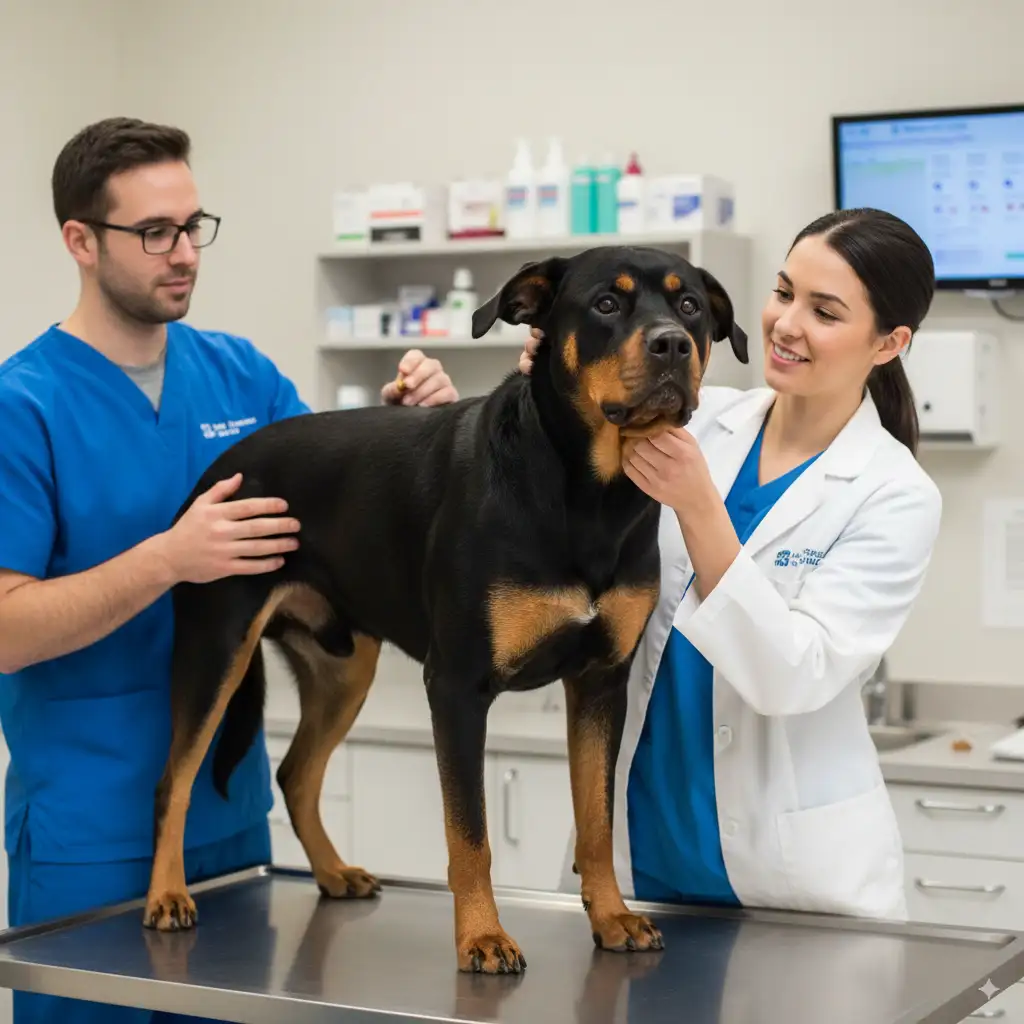 Rottweiler Border Collie Mix Lifespan: How Long Do Border Rotties Live? 5 Border Collie Rottweiler mix at vet appointment