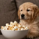 Can dogs eat popcorn? Happy dog safely eating plain air-popped popcorn